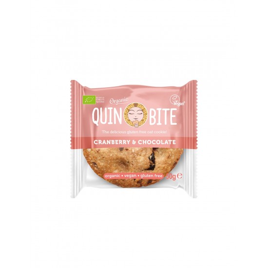 Био курабийка QUIN BITE - Червена боровинка и шоколад, 50 g