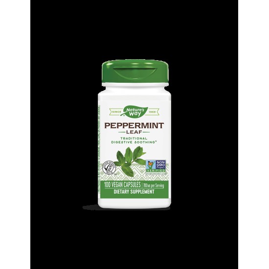 Peppermint Leaf - Мента (лист) – за успокояване на раздразненото дебело черво 350 mg, 100 капсули Nature’s Way