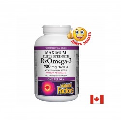RX Omega-3 Maximum Triple Stength 1425 mg (тройна концентрация 900 mg EPA DHA) + витамин D3 1000 IU, 150 софтгел капсули Natural Factors
