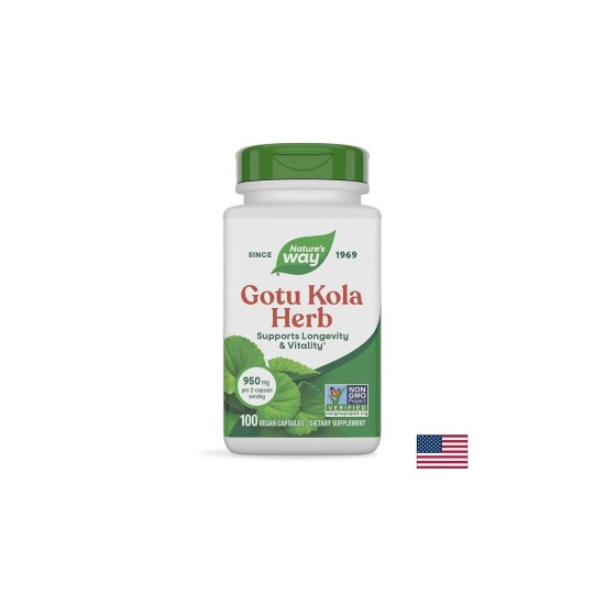 Студени крайници, кръвообращение - Готу Кола, 475 mg, 100 капсули Nature’s Way