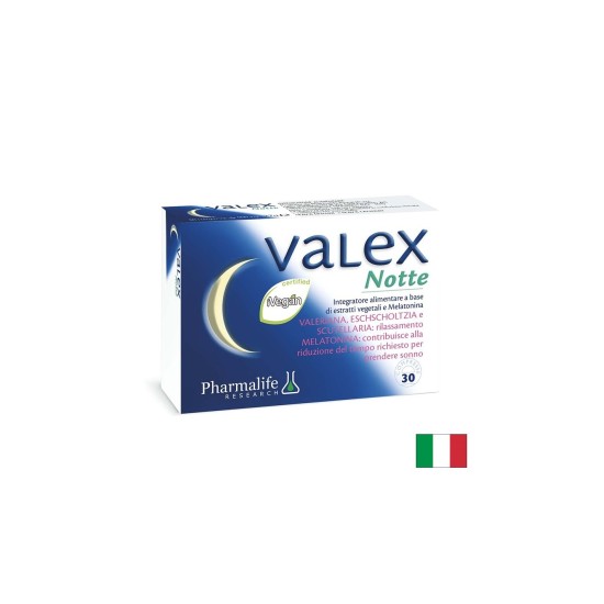 Валериана 500 mg + Мелатонин 1 mg + Калифорнийски мак – По-бързо заспиване и спокоен сън, Valex Notte, 30 таблетки