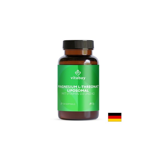 Магнезий L-Треонат, липозомен, 2000 mg + Витамин D3 и K2 – Здрави кости, зъби и мускули, 120 софтгел капсули