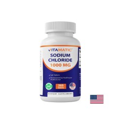 Натриев хлорид – Електролитен баланс и хидратация, 1000 mg, 365 таблетки