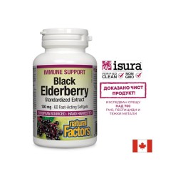 Black Elderberry Standardized Extract / Черен бъз /Стандартизиран екстракт/, 100 mg, 60 бързоусвоими софтгел капсули Natural Factors