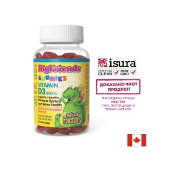 Витамин D3 Гъми за Деца - Big Friends, 600 IU, 60 желирани таблетки с вкус на ягода Natural Factors
