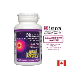 Ниацин 500 mg + Инозитол 120 mg (инозитол хексаникотинат, без зачервяване) – Нервна система и метаболизъм, 90 капсули