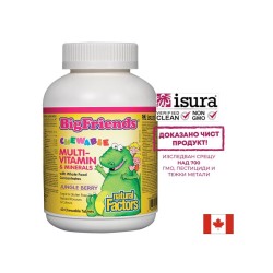 Multi-Vitamin & Minerals Big Friends® / Мултивитамини и минерали за деца х 60 дъвчащи таблетки с вкус на плодове от джунглата Natural Factors