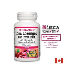 Echinamide® / Цинк, ехинацея, витамин С и черен бъз, 60 таблетки за смучене с вкус на череша Natural Factors