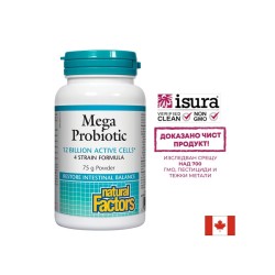Mega Probiotic/ Мега пробиотик 4 щама, 12 млрд. активни пробиотици 75 g пудра х 75 дози Natural Factors