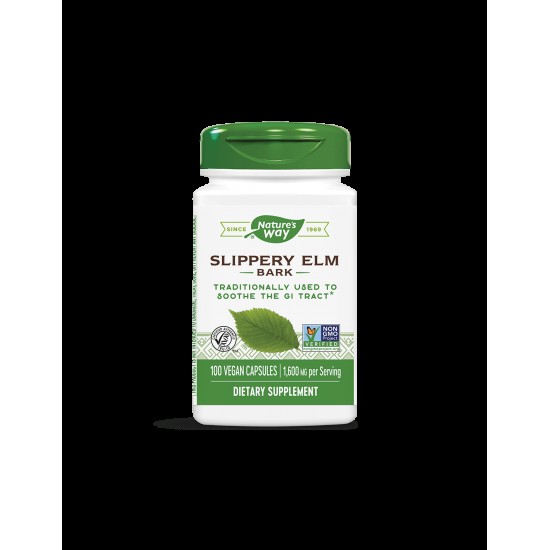 Slippery Elm Bark - Червен бряст (кора) - При раздразнения на стомашната лигавица, 400 mg, 100 капсули Nature’s Way