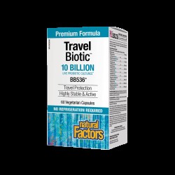 Travel Biotic™ BB536® - Пробиотик (подкрепа при далечни пътувания), 10 млрд. активни пробиотици, 60 капсули Natural Factors