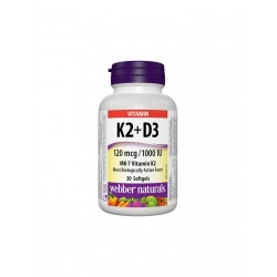 Vitamin K2 + D3 / Витамин К2 120 µg + D3 1000 IU, 30 софтгел капсули Webber Naturals