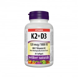 Vitamin K2 + D3 / Витамин К2 120 µg + D3 1000 IU, 30 софтгел капсули Webber Naturals