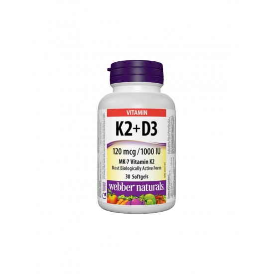 Vitamin K2 + D3 / Витамин К2 120 µg + D3 1000 IU, 30 софтгел капсули Webber Naturals