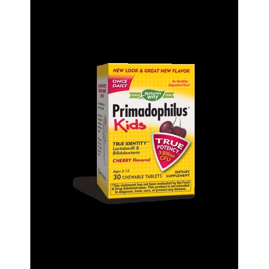 Primadophilus Kids - Примадофилус Кидс 3 млрд. активни пробиотици, 30 дъвчащи таблетки с вкус на череша Nature’s Way