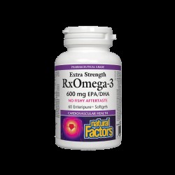 RxOmega-3 Extra Strength / Рибено масло, 1170 mg (600 mg EPA/DHA) х 60 софтгел капсули Natural Factors