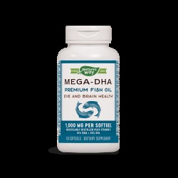 Mega-DHA - Рибено масло Мега-ДХА – за мозъка и зрението, 1000 mg, 60 софтгел капсули Nature’s Way