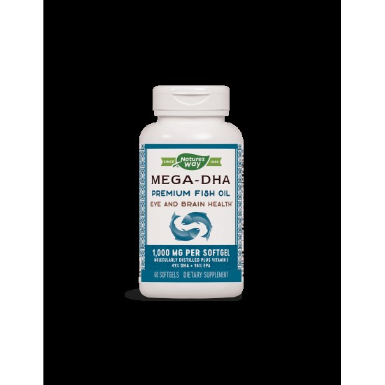 Mega-DHA - Рибено масло Мега-ДХА – за мозъка и зрението, 1000 mg, 60 софтгел капсули Nature’s Way