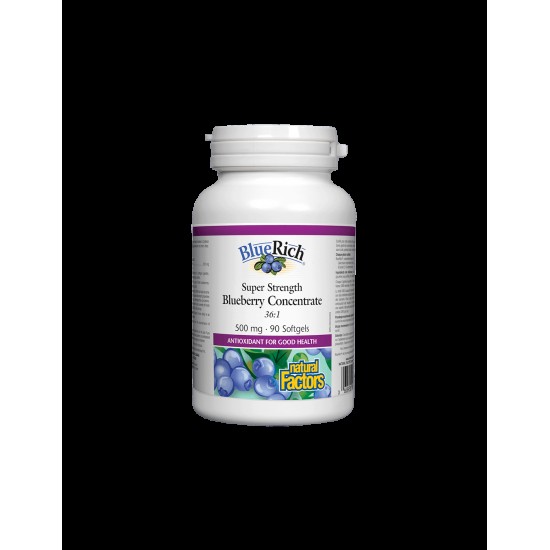 BlueRich® Super Strength Blueberry Concentrate / Синя боровинка супер концентрат, 500 mg, 90 капсули Natural Factors