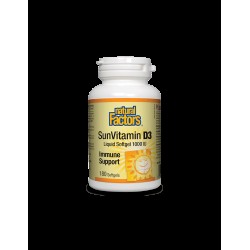 SunVitamin D3 1000 IU, Витамин D3 1000 IU, 180 софтгел капсули Natural Factors