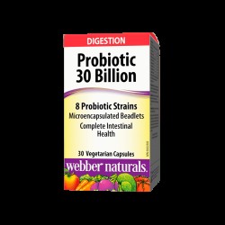 Probiotic 30 billion / 8 Probiotic Strains / Пробиотик, 30 млрд. активни пробиотици, 8 пробиотични щама, 30 капсули Webber Naturals