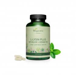 L-lysin plus mit melisse + grünter tee/ Л-лизин + маточина и зелен чай, 180 капсули, 100% Vegan Vegavero