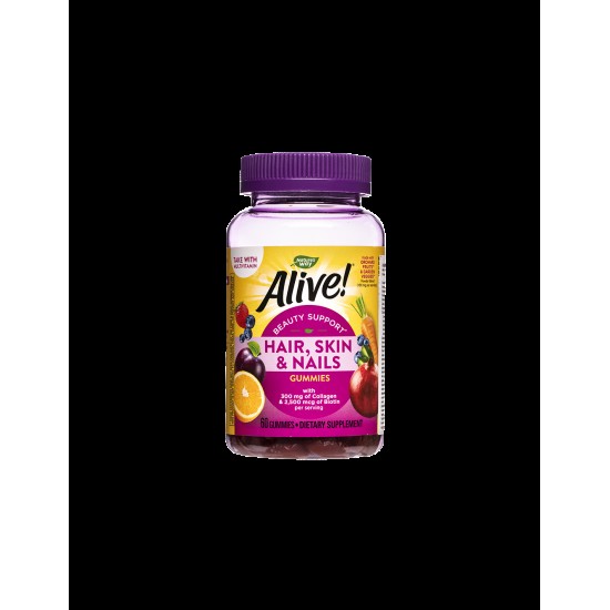 Alive! Hair, Skin & Nails Multivitamin Gummy Premium Formula / Алайв! Коса, кожа и нокти - премиум формула, 60 желирани таблетки Nature’s Way