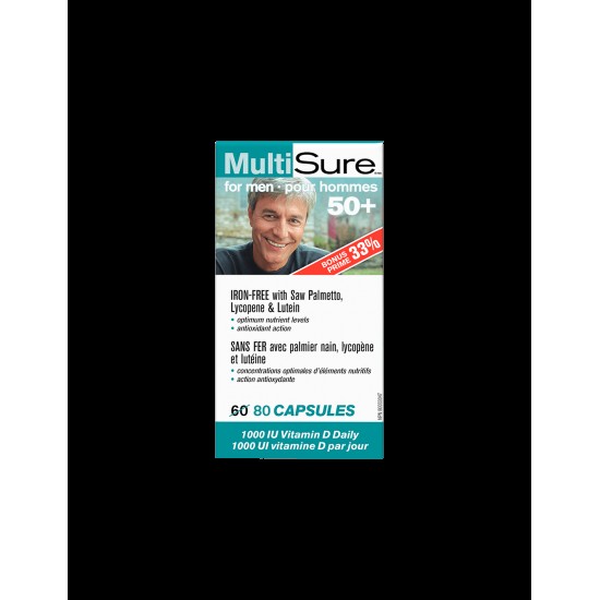 MultiSure® Men 50+ / Мултивитамини за мъже 50+ (с лутеин, ликопен и сао палмето), 80 капсули