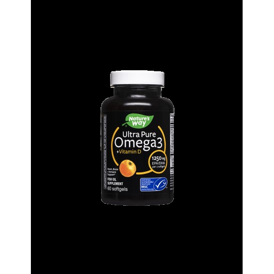 Ultra Pure Omega-3 + Vitamin D3- Ultra Pure Омега-3 1250 mg + Витамин D3 1000 IU, 60 софтгел капсули Nature’s Way