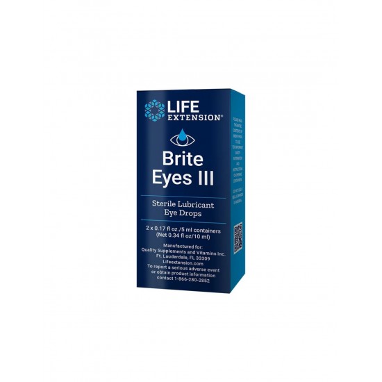 Brite Eyes III  - Стерилен овлажняващ разтвор за сухи и раздразнени очи, 2 флакона, 5 ml