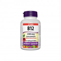 Vitamin B12 Cyanocobalamin - Витамин В12 (цианокобаламин) 2500 µg, 60 сублингвални таблетки Webber Naturals