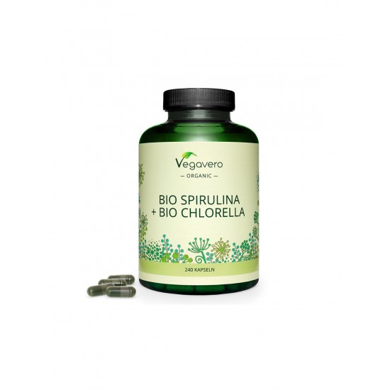 Био Спирулина + Хлорела - Bio Spirulina + Bio Chlorella, 240 капсули Vegavero