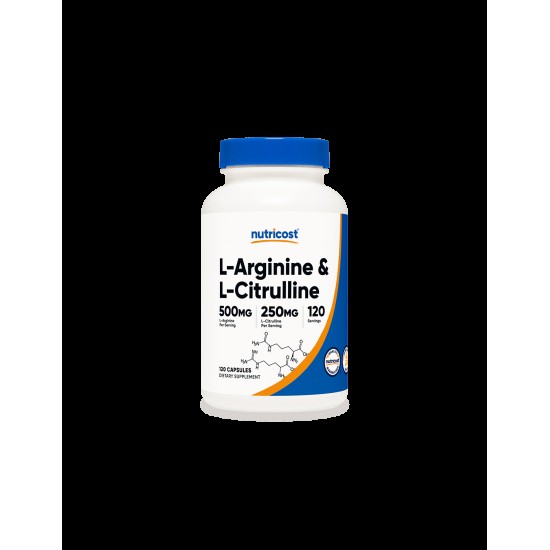 Тонус и енергия - Л-Аргинин + Л-Цитрулин  (L-Arginine + L-Citrulline), 550 mg + 250 mg/120 капсули Nutricost